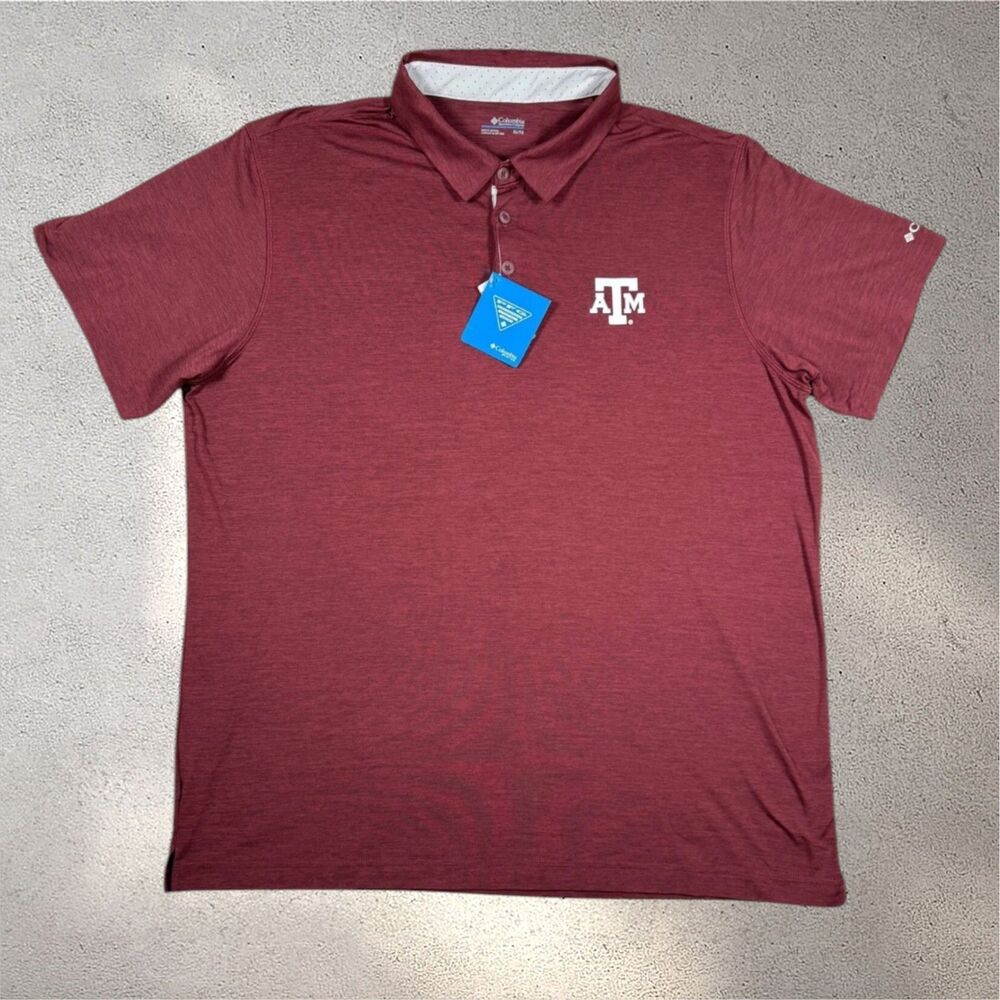 Columbia PFG Mens Texas A&M Performance Tech Polo XL Aggie Fishing Red Burgundy